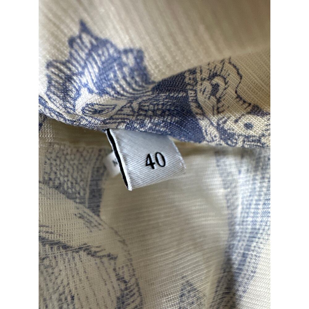 Sandro Josella Dress Linen Blend Floral Puff Sleeve Mini Ecru Blue FR 40 US 8 - Picture 9 of 10